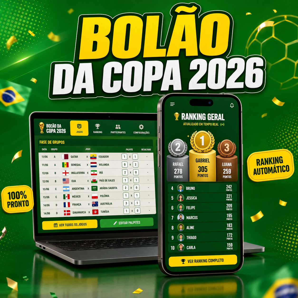 Bolão da Copa 2026 — planilha pronta no celular e no computador