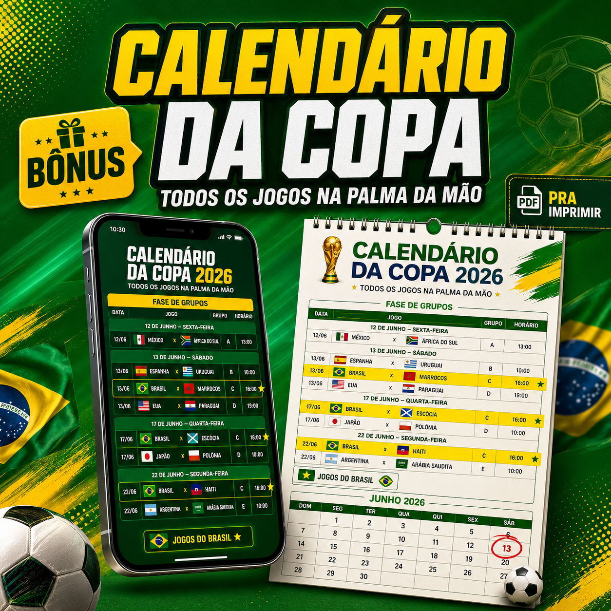 Calendário da Copa 2026 em PDF