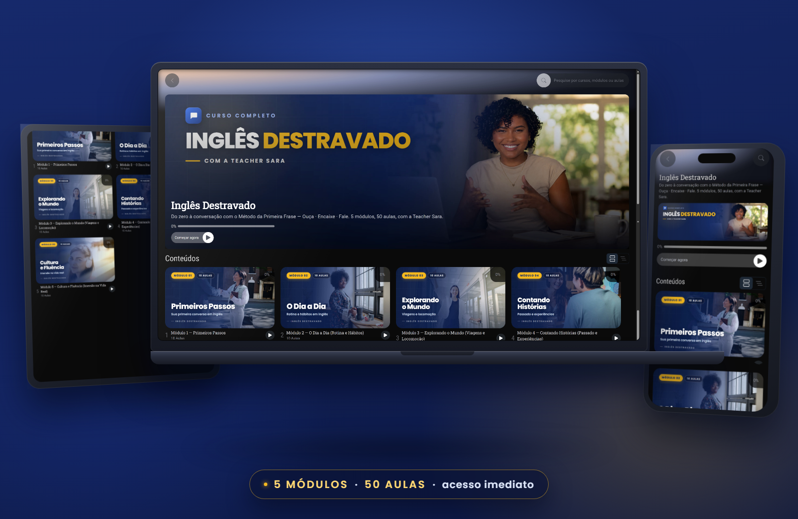 O curso no notebook, no tablet e no celular