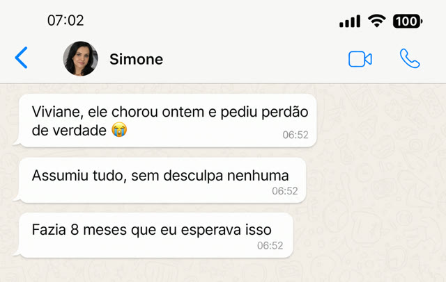 Mensagem de WhatsApp de uma mulher que falou com a Viviane